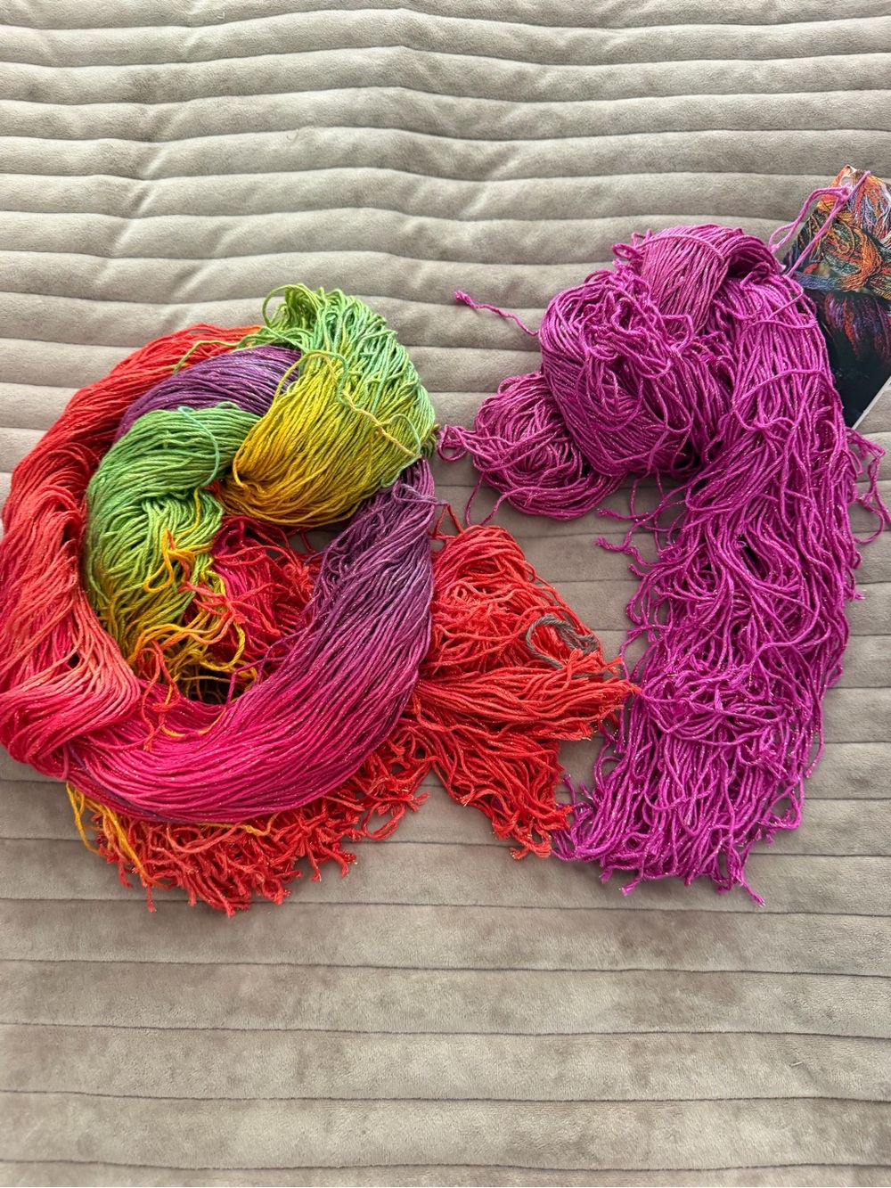 Blue heron Vibrant Multicolor yarn strands - Pink, Red, Green, Yellow
